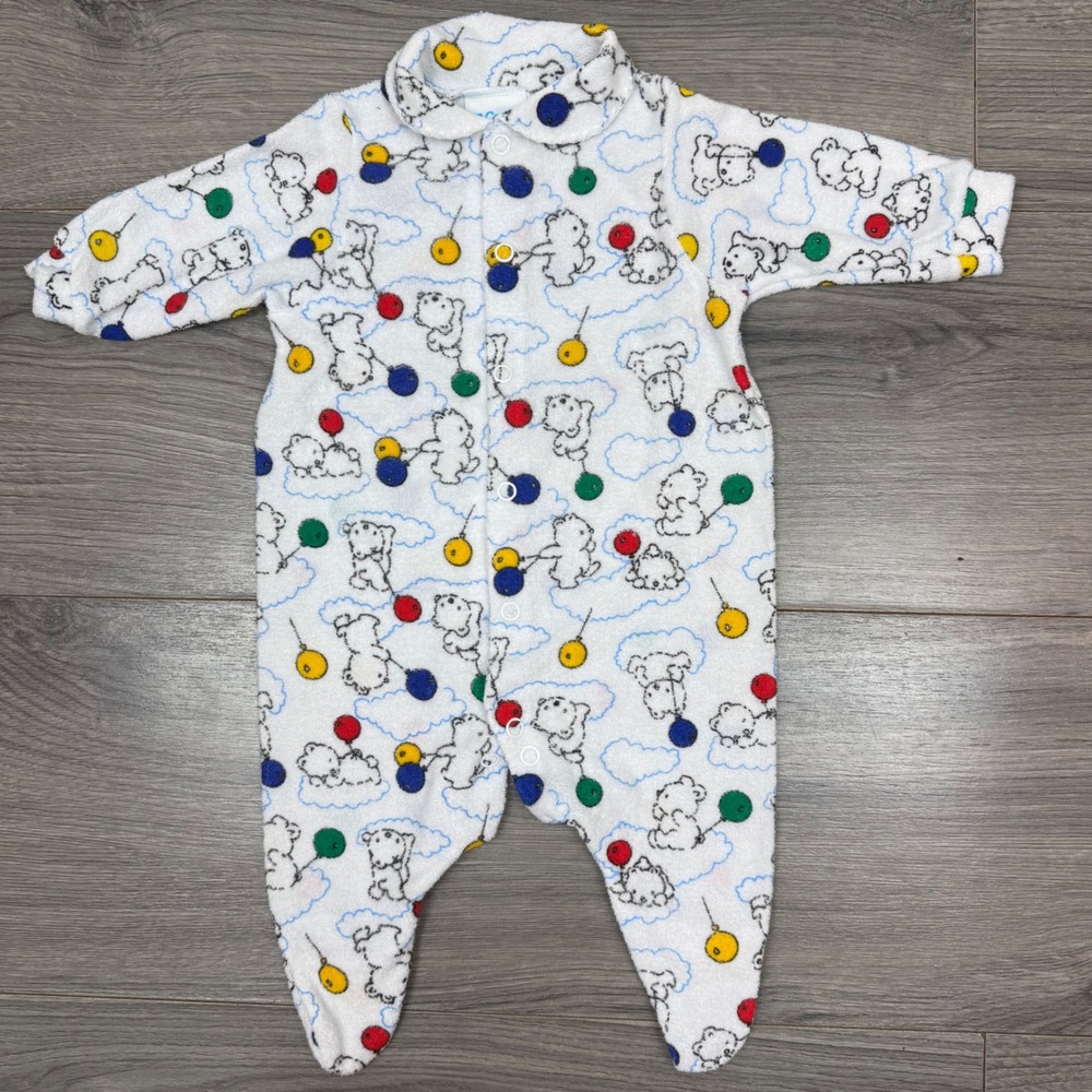 Vintage Carter's Bear Balloon Cloud Print Footed Sleeper White Baby Small 11 lbs